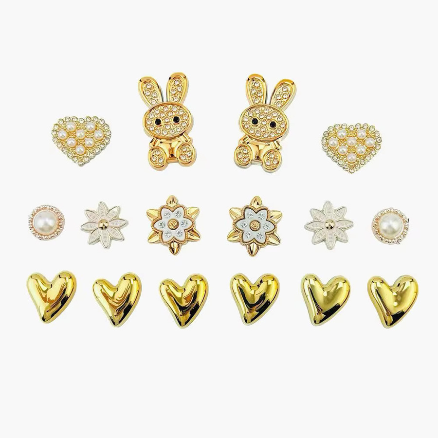 FHLDING Schuhcharms-Set, 16-teilig, goldene Diamant-Kaninchen-Perlen-Blumen - Bild 6