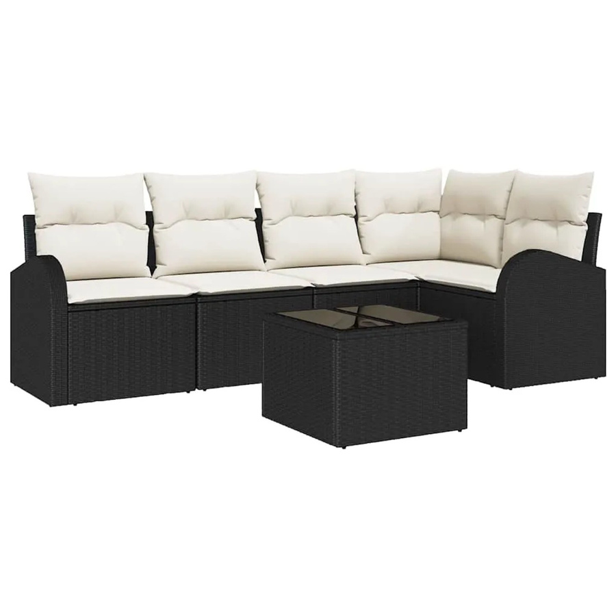 vidaXL Garten-Sofa-Set aus Polyrattan in Schwarz und Weiß mit 6 Teilen, L-Form mit Kissen, Eckelement, Ottoman und Couchtisch für Garten, Terrasse oder Balkon - Bild 2
