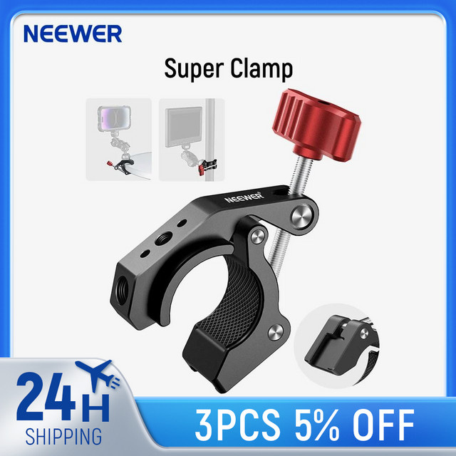 Neewer Super Klemme mit Zubehörschuh und 1/4 Zoll sowie 3/8 Zoll Gewinde in Schwarz für Kameras mit bis zu 2 kg Traglast - Bild 1