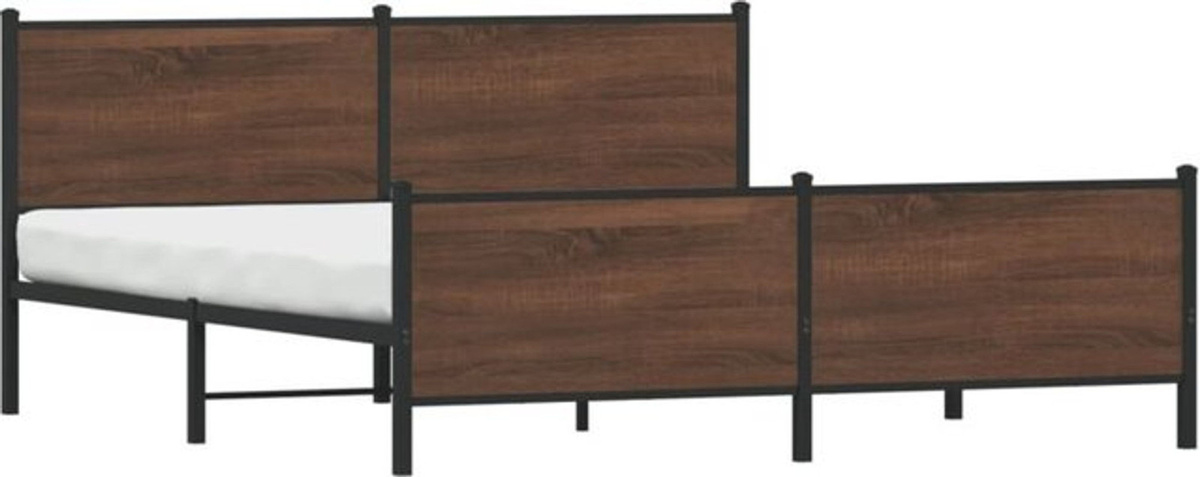 Metallbett Vidaxl in Braun mit Eichen-Optik im Industrial-Stil, B/T/H: 200 x 200 x 91,5 cm - Bild 1
