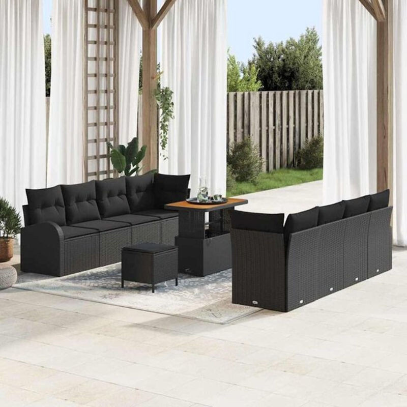 vidaxl Garten-Sofa-Set aus Poly-Rattan mit 11-teiligem Kissen-Set in Schwarz - Bild 1
