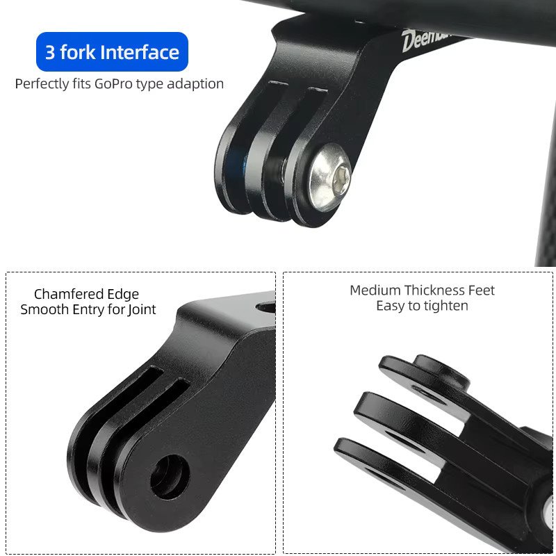 Deemount Fahrrad-Scheinwerferhalterung aus Aluminiumlegierung in Schwarz mit integriertem Lenker und Halterung für GoPro-Sportkameras und Computer - Bild 2