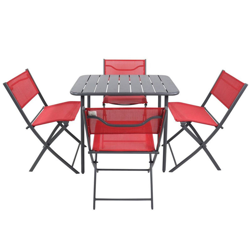 VCM 5-teiliges Balkonmöbel Set Sumila in Rot aus Metall und Textilene mit Gartentisch und 4 Klappstühlen, B/T/H: 80 x 55 x 72 cm - Bild 2