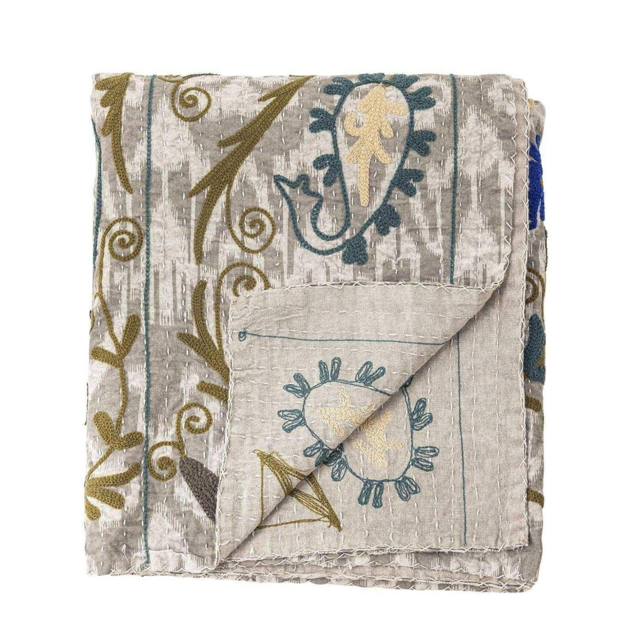 Bloomingville Plaid Larisa Decke aus Baumwolle floral blau grau B/T: 150 x 130 cm - Bild 1