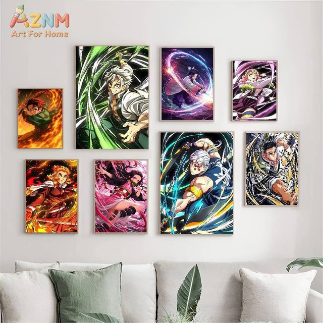 AZNM Demon Slayer Hashira & Tanjiro Anime-Leinwandgemälde, Wandkunst Poster in Mehrfarbig - Bild 1
