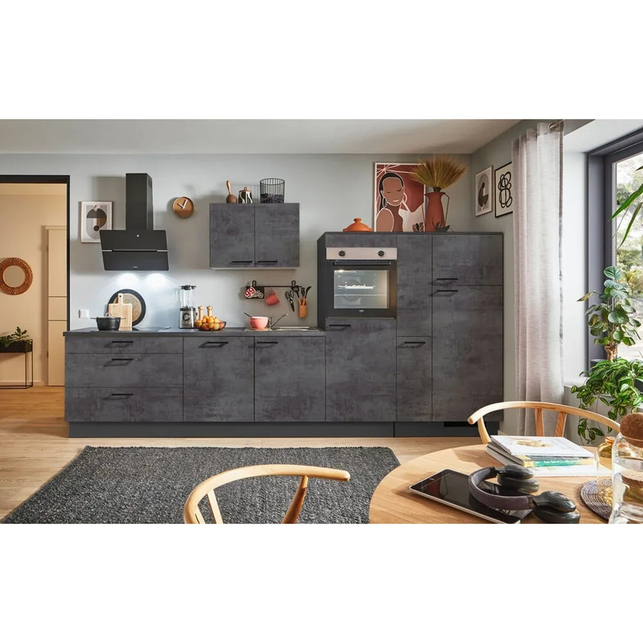 pino Küchenzeile Beton Grafitgrau mit 1 Apothekerschrank und Platz für 1 Gerät, Breite: 350 cm, Höhe: 174 cm, Tiefe: 60 cm - Bild 2