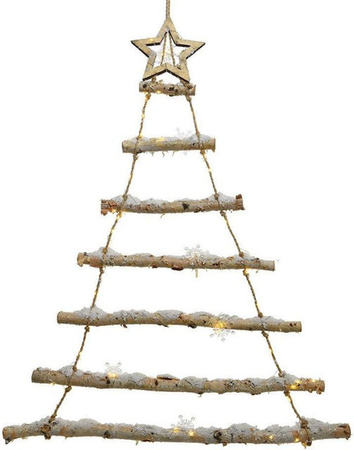 Beleuchteter LED Weihnachtsbaum Birke mit Schnee in Holzleiter-Optik, Weiß, Höhe: 98 cm