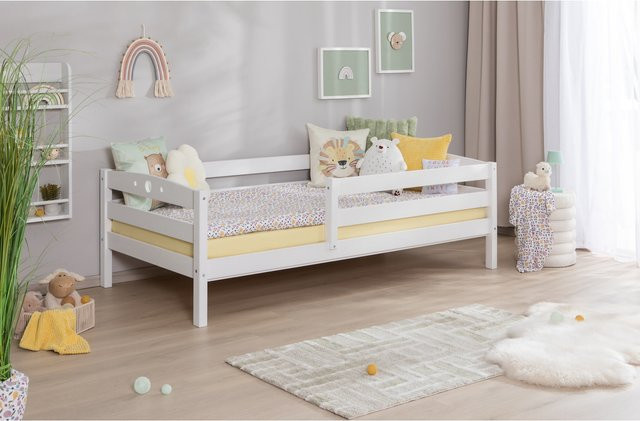 TiCAA Einzelbett Eli aus Massivholz in Weiß, Kinderbett und Jugendbett im skandinavischen Design, B/T: 90 x 200 cm - Bild 1
