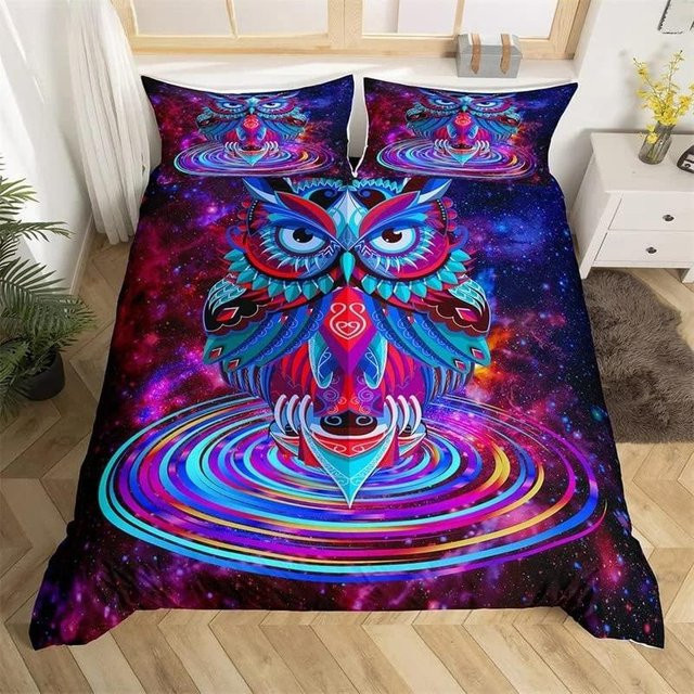 Lodestar Bettwäsche Set Schwarze Eule Wildlife Design, B/B: 135 x 200 cm, Grau/Schwarz/Multicolor, mit Reißverschluss - Bild 1