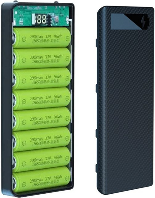 VORTNGLE DIY Powerbank Gehäuse für 10 oder 8 18650 Batterien mit Dual USB-Anschlüssen und Micro Type-C in Weiß - Bild 1