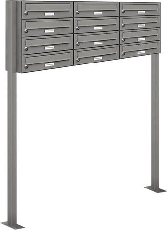 AL Briefkasten für 12 Parteien, freistehendes Briefkasten-System, grau, B/H/T: 122,9 x 150 x 27,5 cm - Bild 1