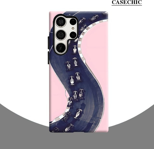 Stoßfeste Doppelschicht Handyhülle mit F1-Rennstrecken-Design in Pink für Samsung Galaxy S26 S25 S24 S23 Ultra Plus - Bild 1