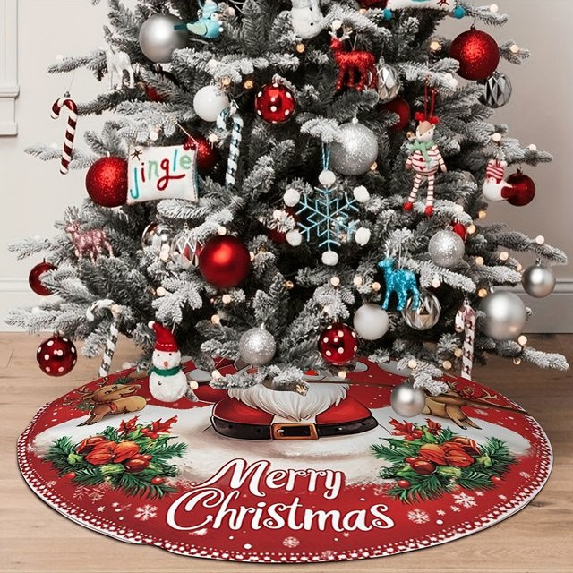 VIKAMA Baumrock mit Weihnachtsmotiv Schneemann und Rentier in Rot mit Textildruck für deinen Weihnachtsbaum - Bild 1