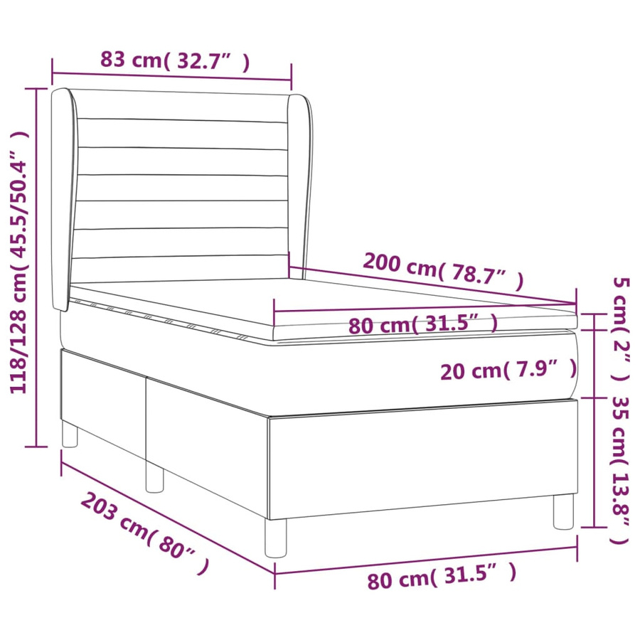 vidaXL Boxspringbett mit Matratze Hybrid-System in Taupe, B/T/H: 80 x 200 cm - Bild 3