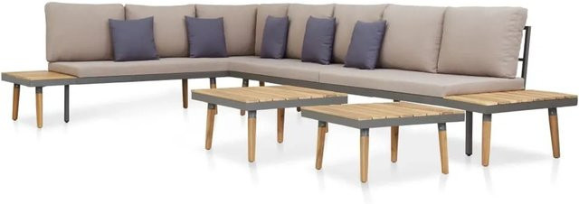 vidaXL 7-tlg Garten-Lounge-Set aus Akazienholz und Metall in L-Form mit Kissen und Polsterung, Braun - Bild 1