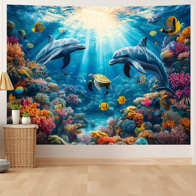 Unterwasserwelt Wandteppich von JMG Household Supplies mit tropischen Fischen und blauem Ozean, Wanddekoration B: 150 cm, H: 100 cm - Bild 1