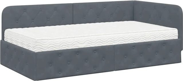 vidaXL Eckbettgestell mit Matratze aus Samt in Dunkelgrau, B/T/H: 100 x 200 x 72 cm - Bild 1