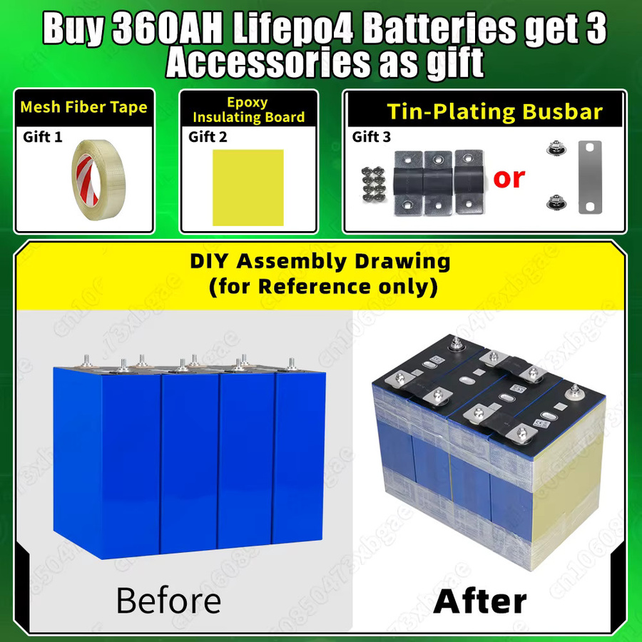 Futuraglow 48V LiFePO4 DIY-Kit mit 16 Zellen und integriertem BMS für Solar-Off-Grid-Heimenergiespeicher und Golfcarts, 3,2V 360Ah - Bild 3