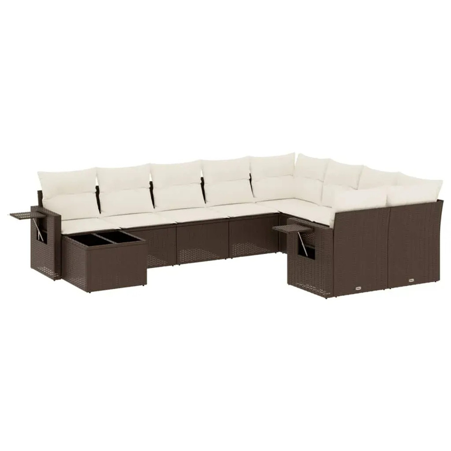 vidaXL 10-tlg. Garten-Sofagarnitur aus Polyrattan in Braun mit L-Form und Kissen - Bild 2