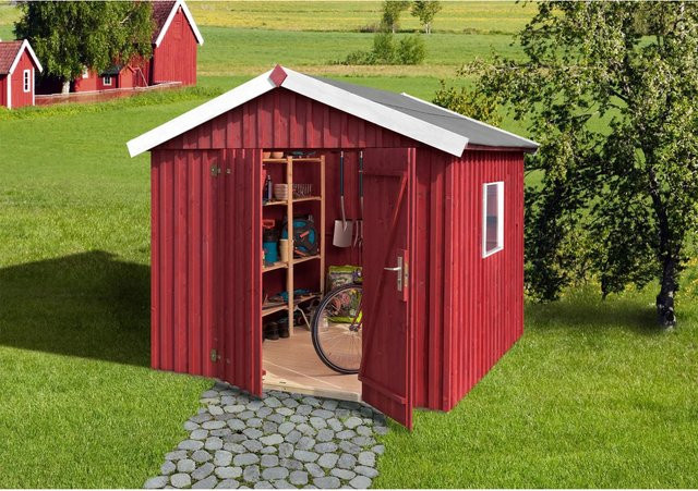 Weka Holz-Gartenhaus in Schwedenrot mit Satteldach und skandinavischem Design, B: 286 cm, T: 240 cm, H: 230 cm - Bild 1