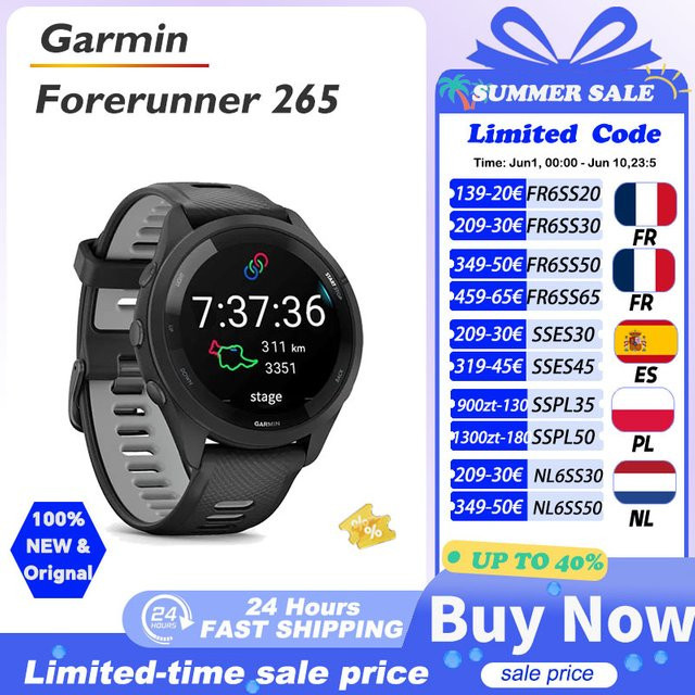 Garmin Forerunner 265 Sportuhr in Schwarz mit GPS, Herzfrequenzmessung und Blutsauerstoff-Sensor für Laufen, Fitness und Marathon - Bild 1