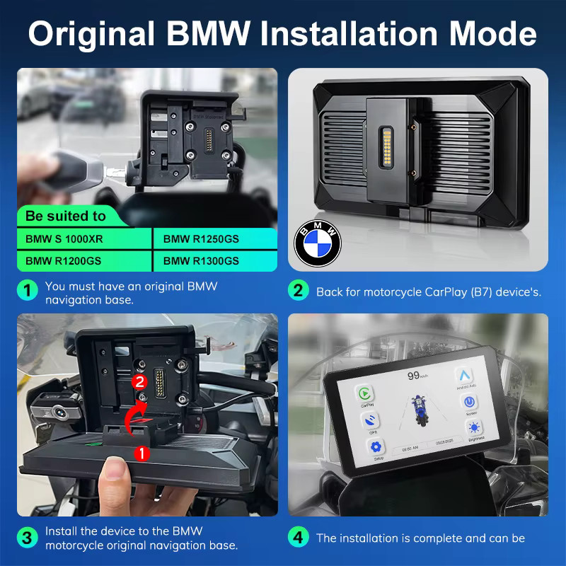 IYING Motorrad Navi mit 7 Zoll Display, Wireless CarPlay und Android Auto, Wasserdicht IP67, Bluetooth GPS Navigation mit IPS Touchscreen, Schwarz - Bild 3