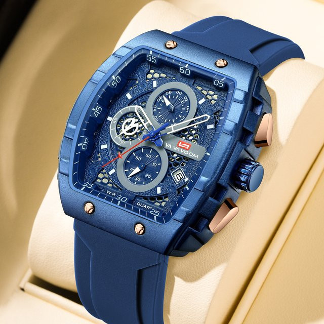 VA VA VOOM Chronograph, Herren, Quarz, Edelstahl, Blau, Silikon, Eckig - Bild 1
