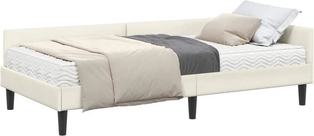 vidaXL Eckbettgestell mit Matratze aus Samt in Creme und Beige, 2-teiliges Set aus Holz und Schaumstoff - Bild 1