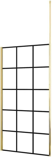 Duschparadies Walk-in Duschwand mit Gittermuster aus Nano-Glas und Goldrahmen, B: 90 cm, H: 200 cm - Bild 1