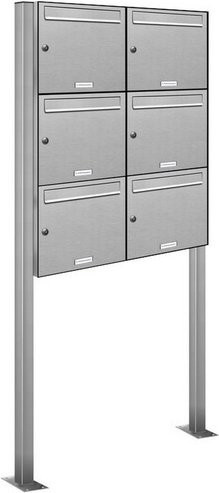 AL Briefkasten für 6 Parteien, freistehendes Briefkasten-System aus Edelstahl, silberfarben, B/H/T: 84,6 x 170 x 11,6 cm - Bild 1