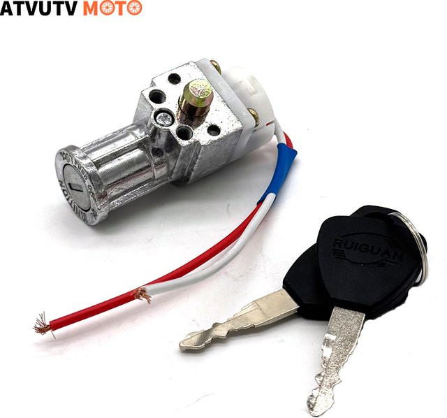 ATVUTV MOTO Universal Akku-Ladegerät Mini-Schloss mit 2 Schlüsseln für Motorrad, E-Bike und Roller in Silber und Weiß - Bild 1