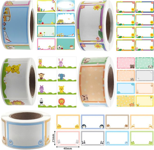 200 Rollen bunte Cartoon Namensaufkleber als beschreibbare Etiketten für die Schulmarkierung, Größe: 2,5 x 4 cm - Bild 1