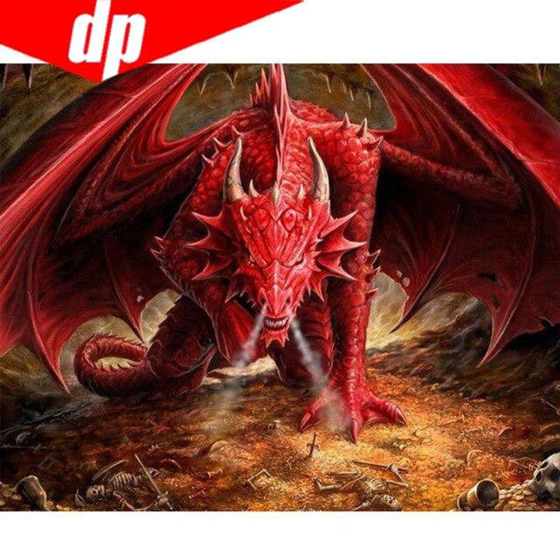 FIYO 5D Drachen Cartoon Diamantmalerei DIY Diamantstickerei Mosaik Set, Rot, B: 30 cm x H: 20 cm - Bild 1