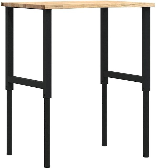 vidaXL Werkbank aus Massivholz Eiche und pulverbeschichtetem Metall, Farbe: Schwarz, B/T/H: 80 x 60 x 71,5-98 cm - Bild 1