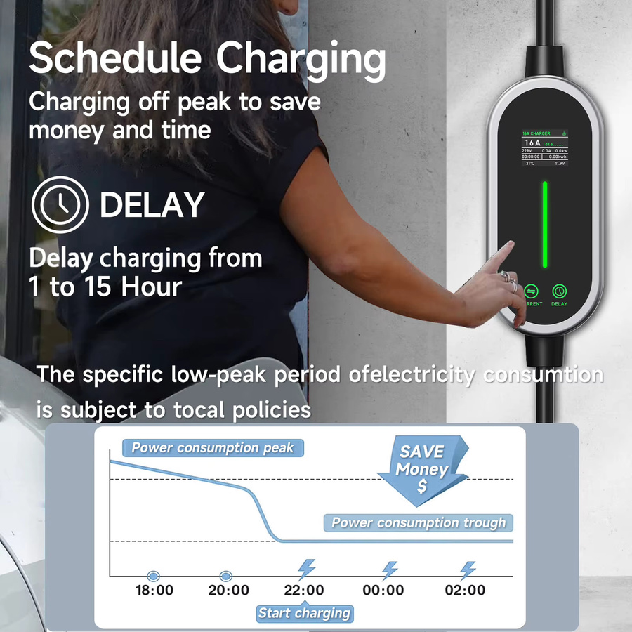 JNTAFEV Tragbares EV-Ladegerät mit 3,6 kW, TS-NACS-Ladestecker und 2,8-Zoll-LCD-Bildschirm, Farbe: Schwarz - Bild 4