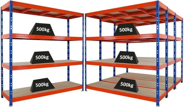 4er Set PROREGAL Rhino Profi Schwerlastregal mit 4 Spanplatten-Ebenen, Blau-Orange, H x B x T: 200 x 200 x 60 cm - Bild 1
