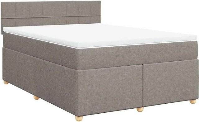 vidaXL Boxspringbett Hybrid mit Matratze und Matratzenauflage in Taupe, B/T/H: 140 x 190 x 100,5 cm - Bild 1