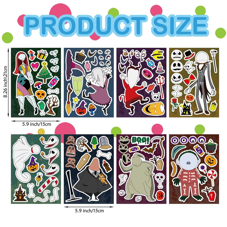 Disney The Nightmare Before Christmas Make-a-Face-Puzzle-Aufkleber, Nachfüllpack, 16 Blatt - Bild 2