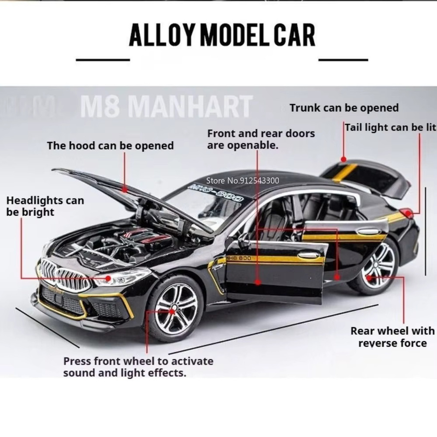 RMZ city M8 M4 Auto-Modell, 1:32 Maßstab, mit Licht und Sound, Druckguss-Fahrzeug - Bild 2