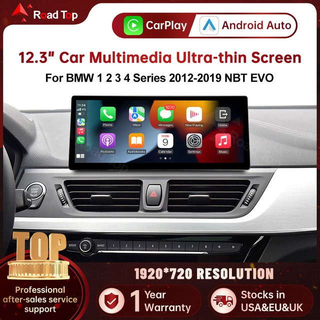 RoadTop 12,3 Zoll Drahtloser CarPlay Multimedia-Bildschirm für BMW Serie 1 2 3 4 NBT EVO in Schwarz - Bild 1