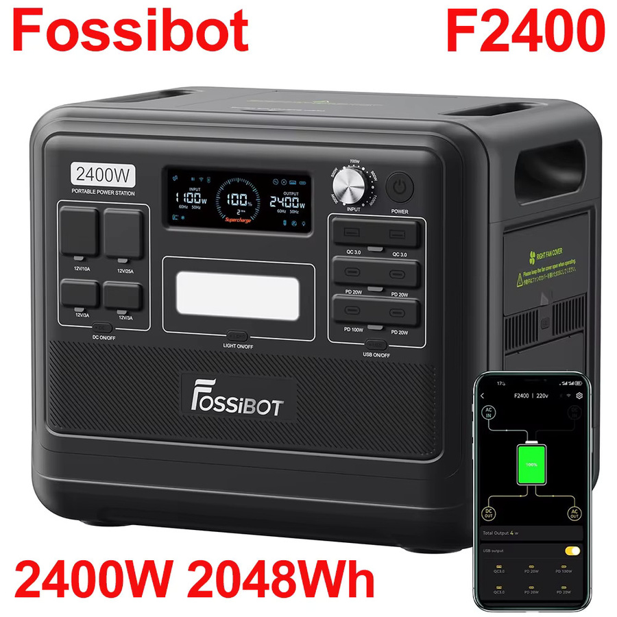 FOSSIBOT Tragbare Powerstation 2400W mit 2048Wh LiFePO4 Batterie, Solar-Generator in Schwarz mit 13 Anschlüssen und App-Steuerung - Bild 2
