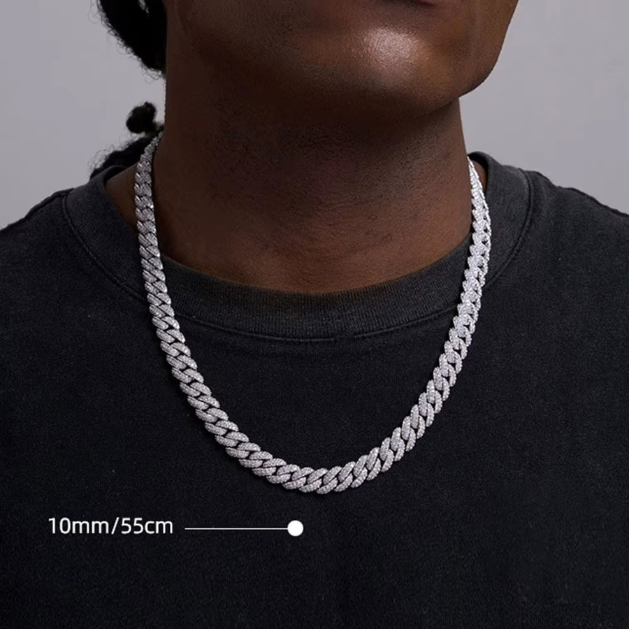 ESKEEM Halskette, kubanische Glieder, 10 mm, 2 Reihen Zirkon, Unisex - Bild 2
