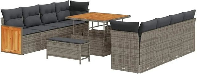 vidaXL Gartensofa-Set in U-Form mit 11-teiligem Polster-Set in Grau mit Stauraumfunktion und Tisch - Bild 1