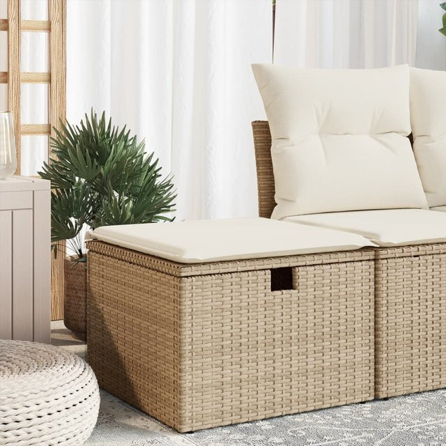 Vidaxl Gartenhocker aus Polyrattan mit Kissen, Beige, B/T/H: 55 x 55 x 37 cm - Bild 1