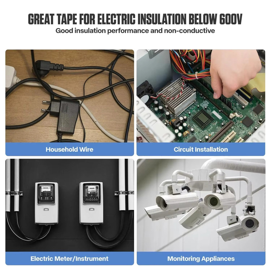 Schwarzes elektrisch isolierendes PVC-Klebeband als hitzebeständiges selbstklebendes Schutzband für elektrische Leitungen - Bild 6