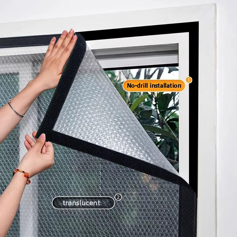 Isolierte Blasenfolie für Winterfenster von zxqwan, transparente thermische Vorhänge mit schwarzem Reißverschluss, B/H: 80 x 180 cm - Bild 2