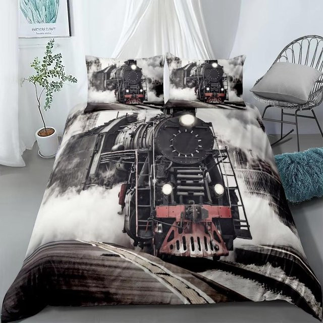Bettwäsche-Set Flying Scotsman Zug aus Mikrofaser mit Motiv Grafik in Schwarz, Breite: 173 cm, Länge: 218 cm - Bild 1