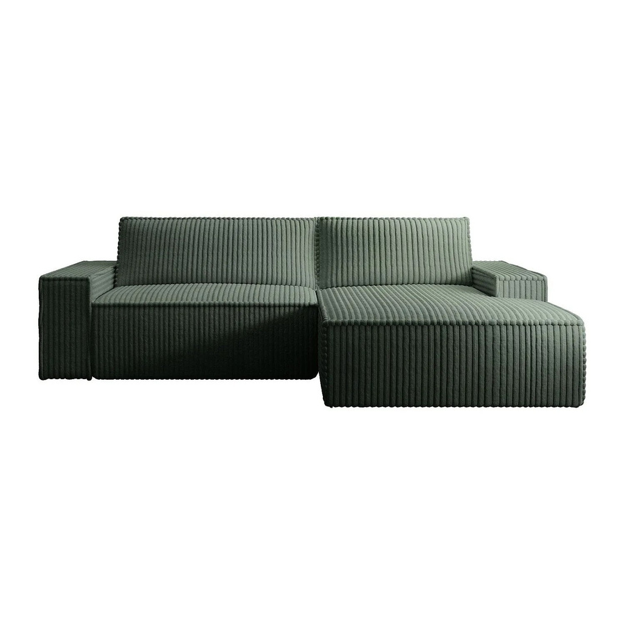 Vente-unique Schlafsofa Amelia in L-Form mit Schlaffunktion und Armlehnen, Grün, Cord, Breite: 267 cm - Bild 2