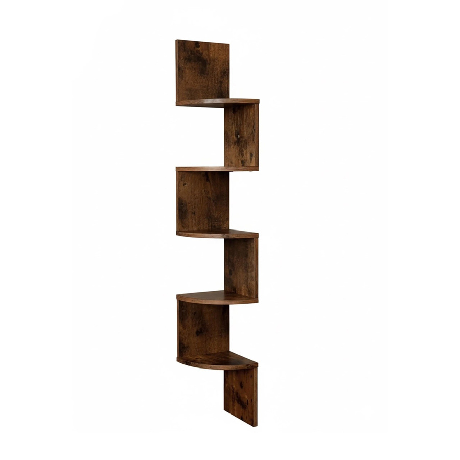Relaxdays Eckwandregal aus MDF in Vintagebraun mit 5 Etagen, Höhe: 125 cm, Breite: 20 cm, Tiefe: 20 cm - Bild 2