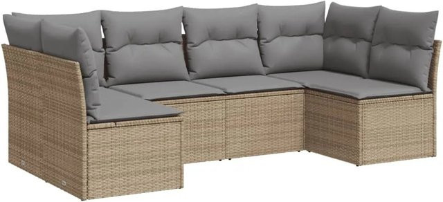 vidaXL 6-tlg Garten-Sofagarnitur in L-Form aus beige farbenem PE-Rattan mit Sitzkissen und Stauraum - Bild 1